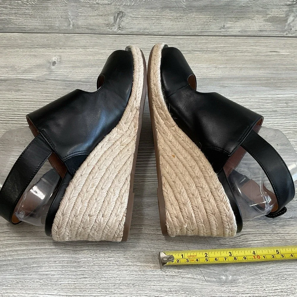 Vionic Brooke Black Leather Espadrille Wedge Beautiful Sandals Women's Size 10 M